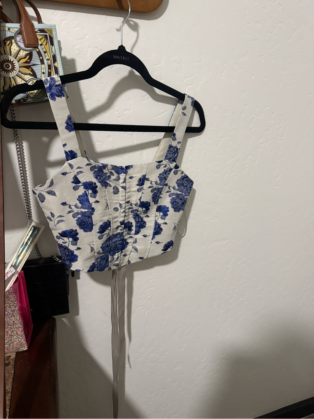 Floral Square-Neck Crop Top - Blue/White